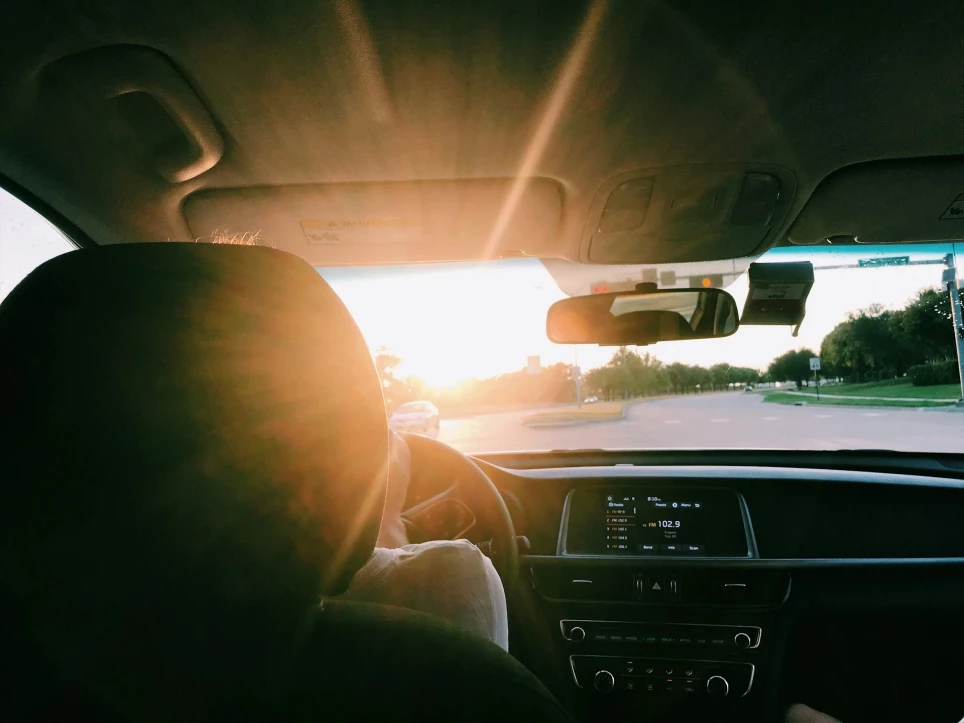 the view from the car on the road while driving in summer