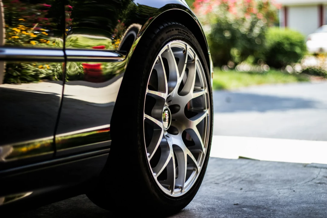 close-up of a BMW car wheel and tire