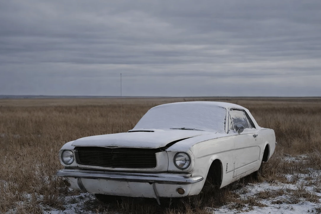 abandoned car covered with snow